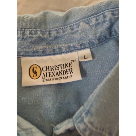 Vtg. Christine Alexander Lady SZ L denim shirt hummingbird embellished coastal - Picture 2 of 12